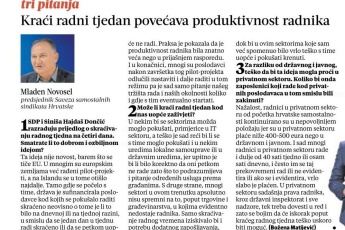 Novosel: Kraći radni tjedan povećava produktivnost radnika